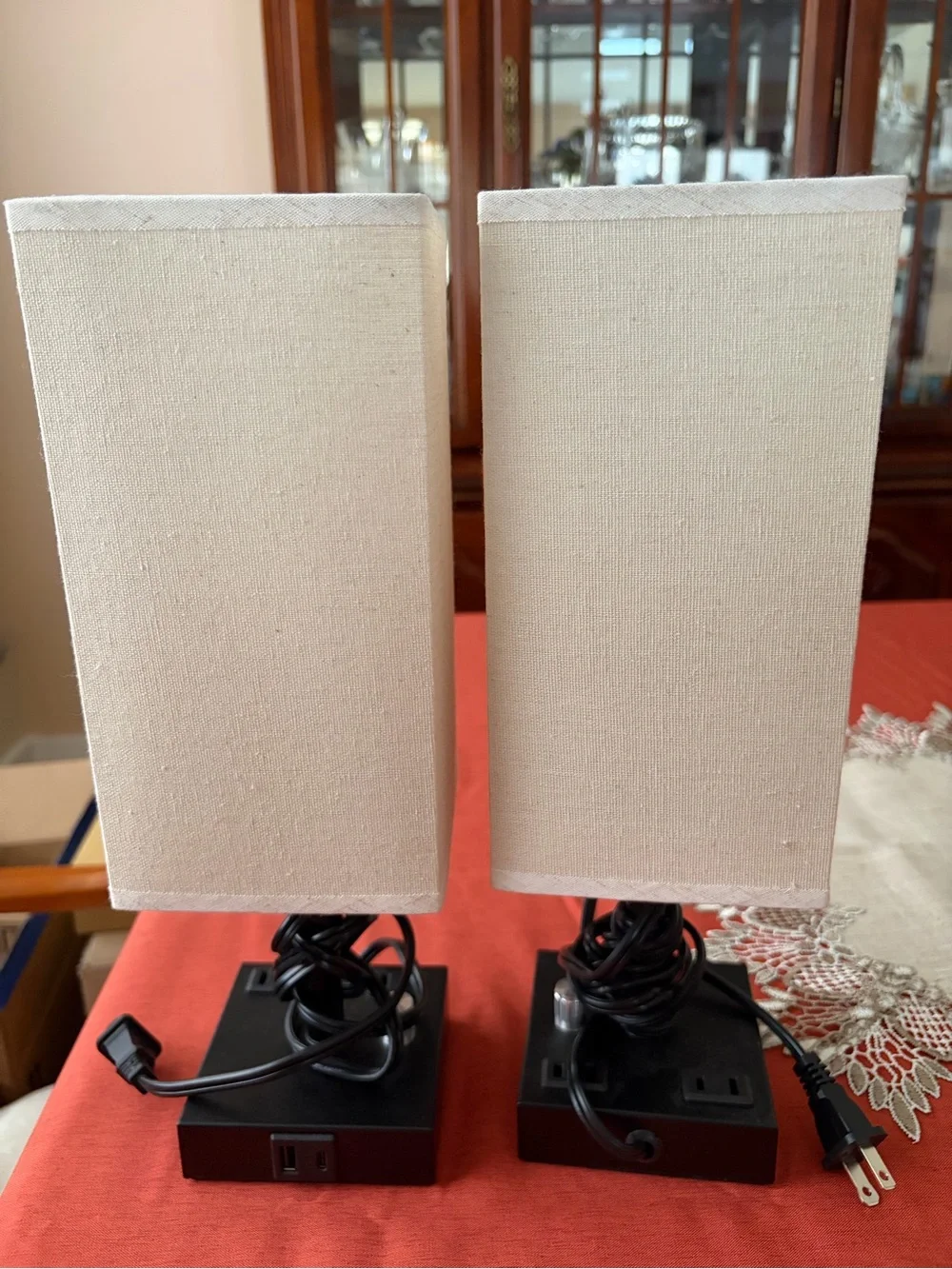 Bedside Table Lamps Set of 2 for Bedroom - Dimmable, USB C+A, 2 AC Outlets